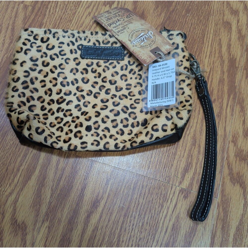Sixtease Upcycled Hair-on Leather Leopard Print Wristlet Bag NWT